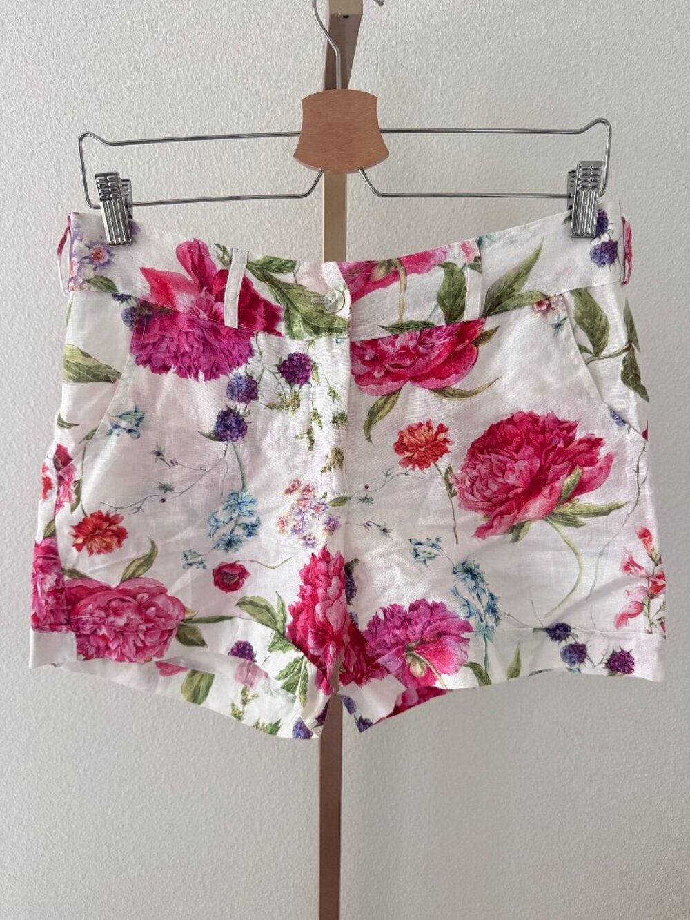 Idillio Positano 100% Linen Floral Shorts Italy High Waist XS